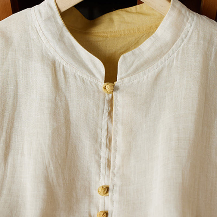 Buddha Stones PLUS SIZE V Neck Casual Solid Color Long Sleeve Shirt Cotton Linen Women's Shirts - image 9