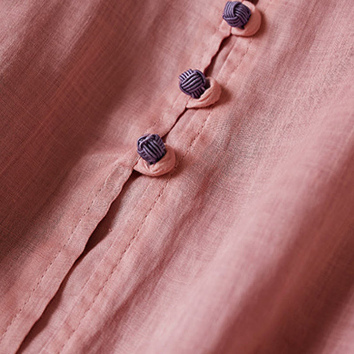 Buddha Stones PLUS SIZE V Neck Casual Solid Color Long Sleeve Shirt Cotton Linen Women's Shirts - image 15