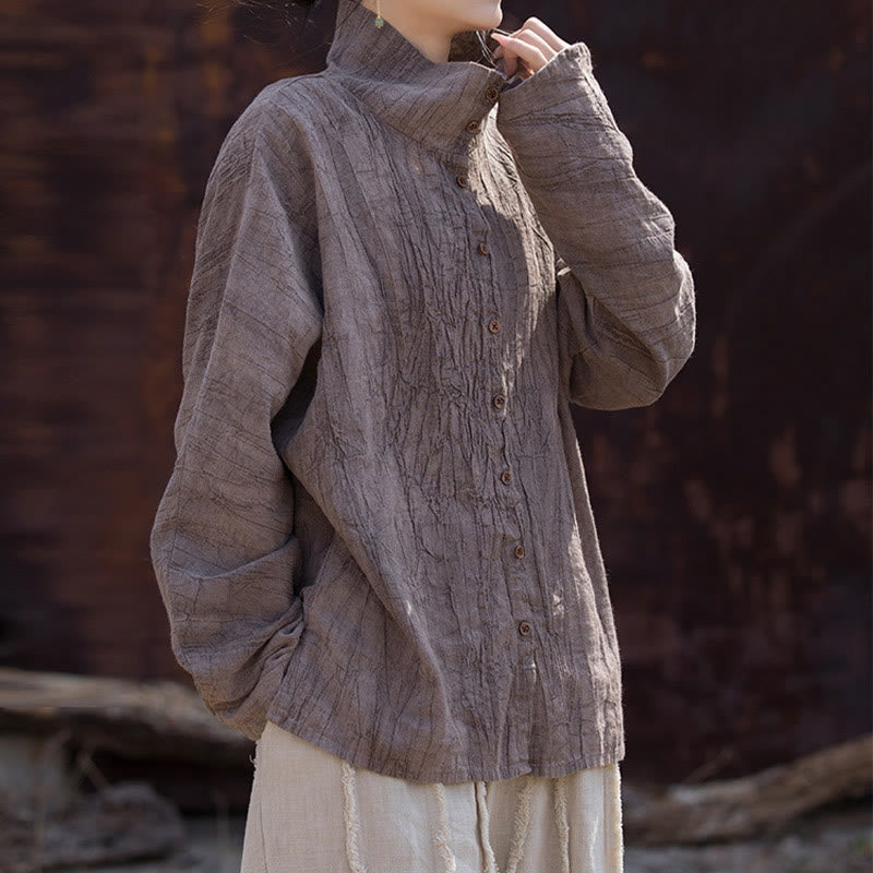 Buddha Stones Turtleneck Dyeing Ramie Cotton Chinese Style Cardigan Clothing - image 25