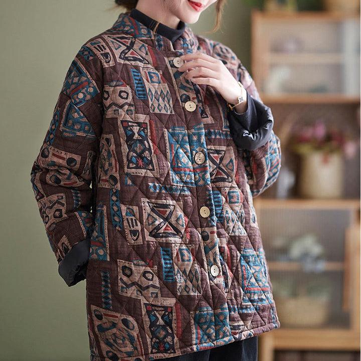 Buddha Stones Winter Square Plaid Warm Long Sleeve Cotton Jacket With Pockets