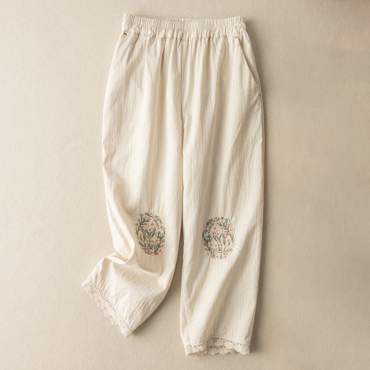 Buddha Stones Casual Lace Trim Embroidered Harem Pants With Pockets - White - US14，UK/AU18，EU46 (4XL) - image 7
