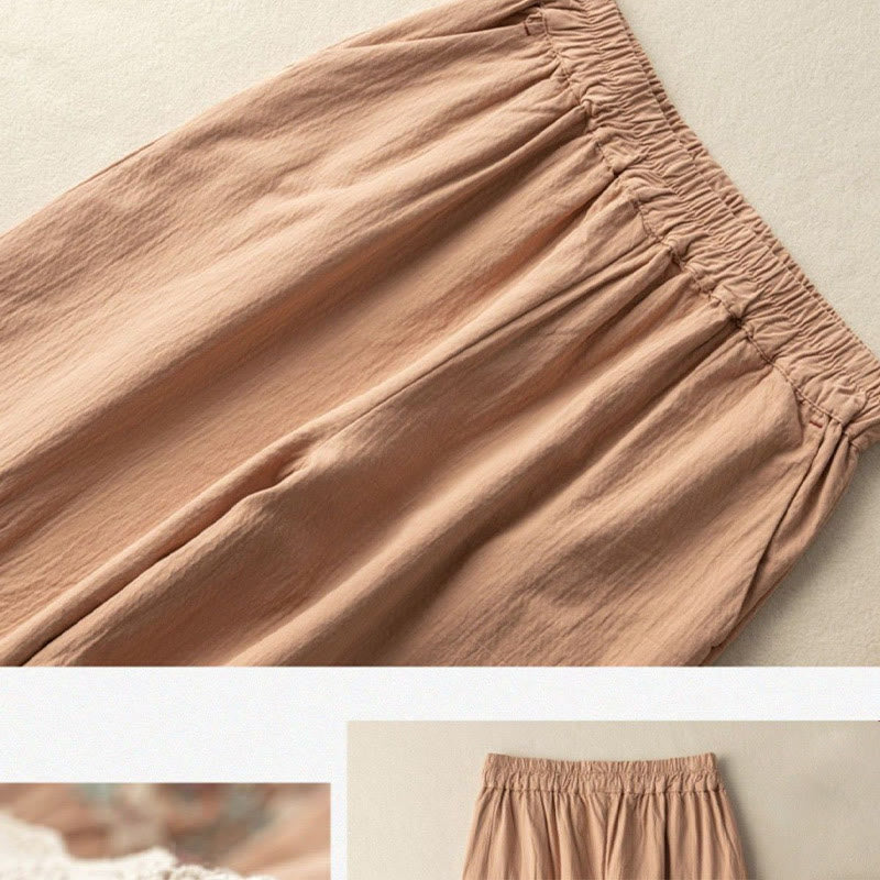 Buddha Stones Casual Lace Trim Embroidered Harem Pants With Pockets - image 1