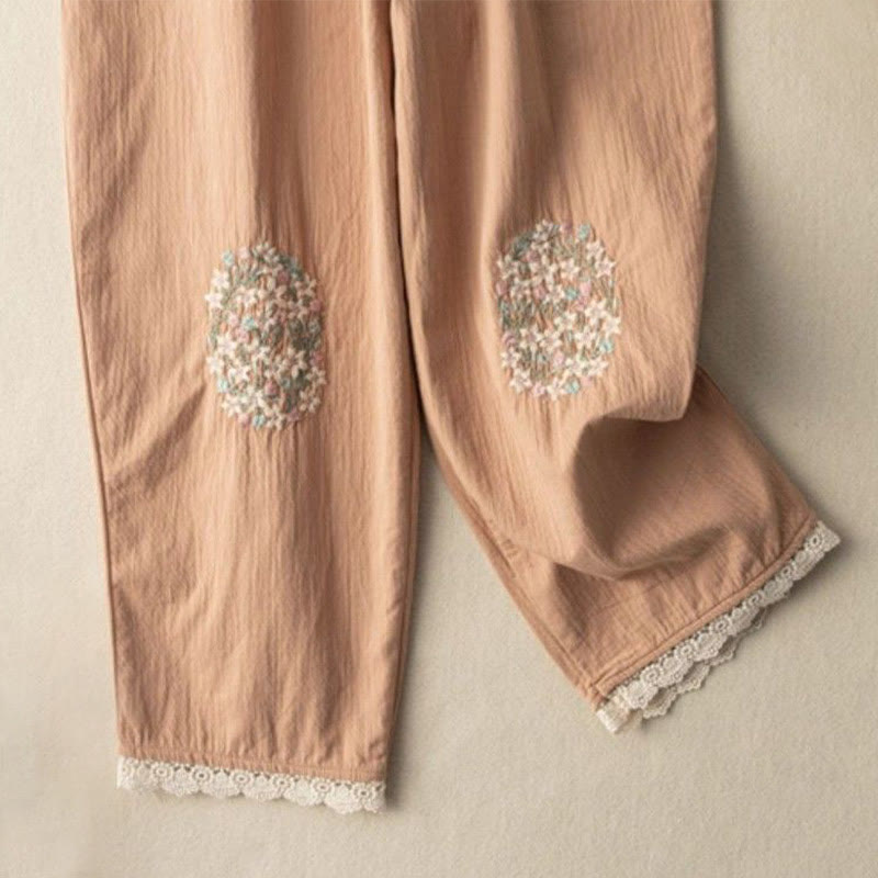 Buddha Stones Casual Lace Trim Embroidered Harem Pants With Pockets - image 3