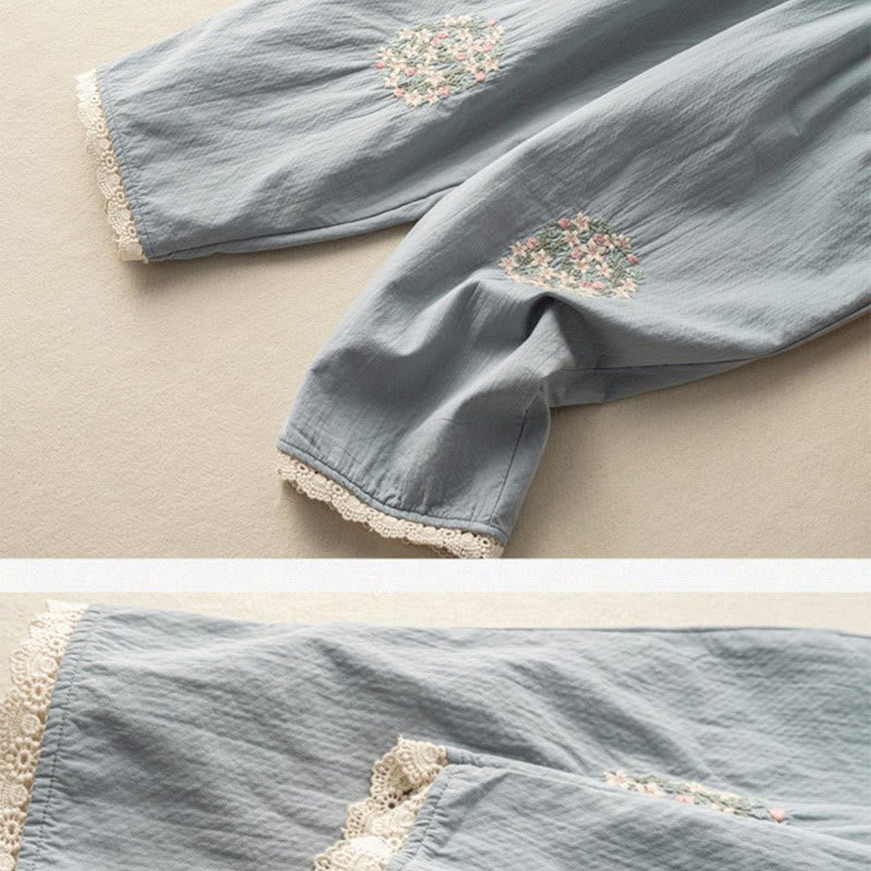 Buddha Stones Casual Lace Trim Embroidered Cotton Harem Pants With Pockets - image 6