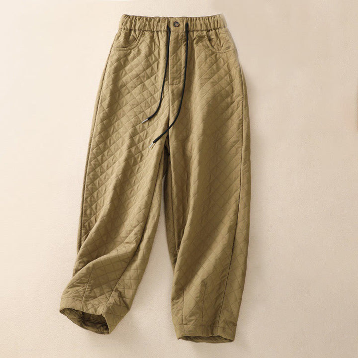 Buddha Stones Fall Winter Simple Plaid Cotton Drawstring Harem Pants With Pockets - Goldenrod - US14，UK/AU18，EU46 (4XL) - image 20