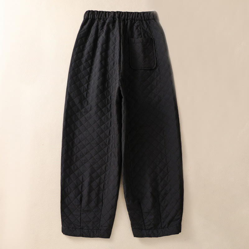 Buddha Stones Fall Winter Simple Plaid Cotton Drawstring Harem Pants With Pockets - image 27