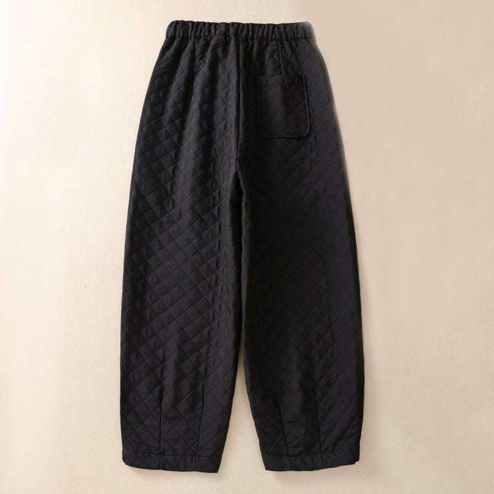 Buddha Stones Fall Winter Simple Plaid Cotton Drawstring Harem Pants With Pockets - image 27