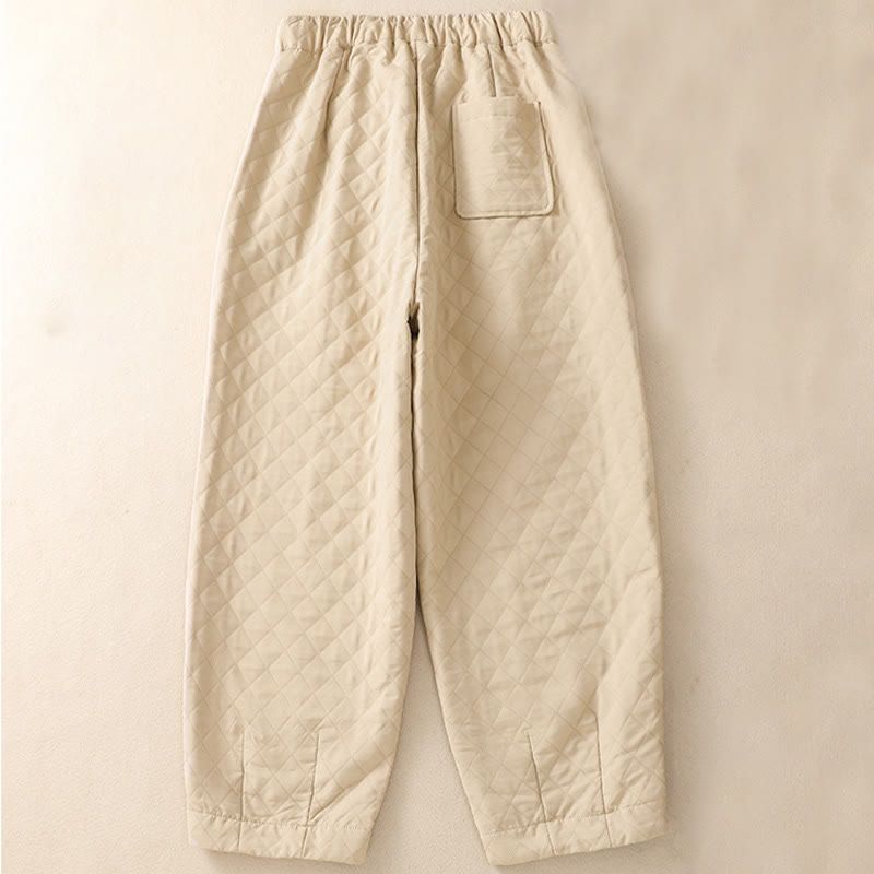 Buddha Stones Fall Winter Simple Plaid Cotton Drawstring Harem Pants With Pockets - image 7