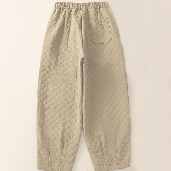 Buddha Stones Fall Winter Simple Plaid Cotton Drawstring Harem Pants With Pockets - image 8