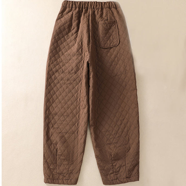 Buddha Stones Fall Winter Simple Plaid Cotton Drawstring Harem Pants With Pockets - image 2