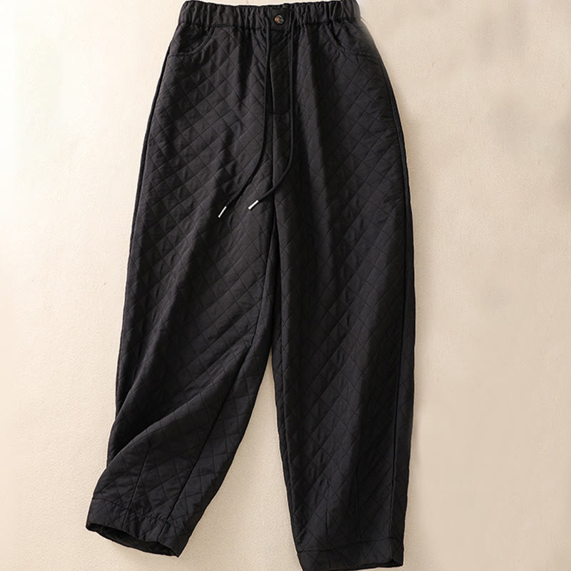 Buddha Stones Fall Winter Simple Plaid Cotton Drawstring Harem Pants With Pockets - Black - US14，UK/AU18，EU46 (4XL) - image 26