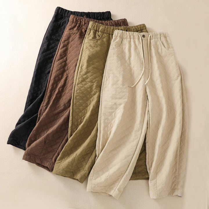 Buddha Stones Fall Winter Simple Plaid Cotton Drawstring Harem Pants With Pockets - image 1