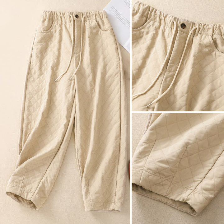 Buddha Stones Fall Winter Simple Plaid Cotton Drawstring Harem Pants With Pockets - image 19