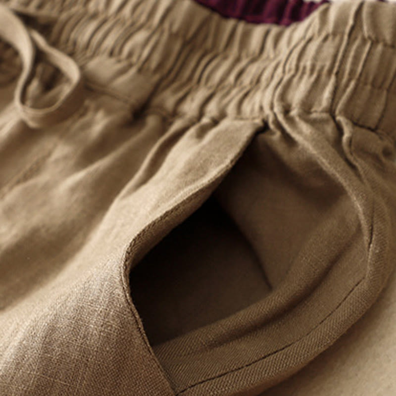 Buddha Stones Vintage High Waist Lace-up Cotton Linen Harem Pants With Pockets - image 2