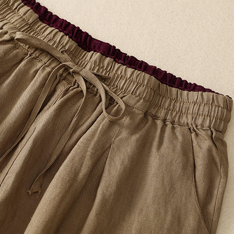 Buddha Stones Vintage High Waist Lace-up Cotton Linen Harem Pants With Pockets - image 3