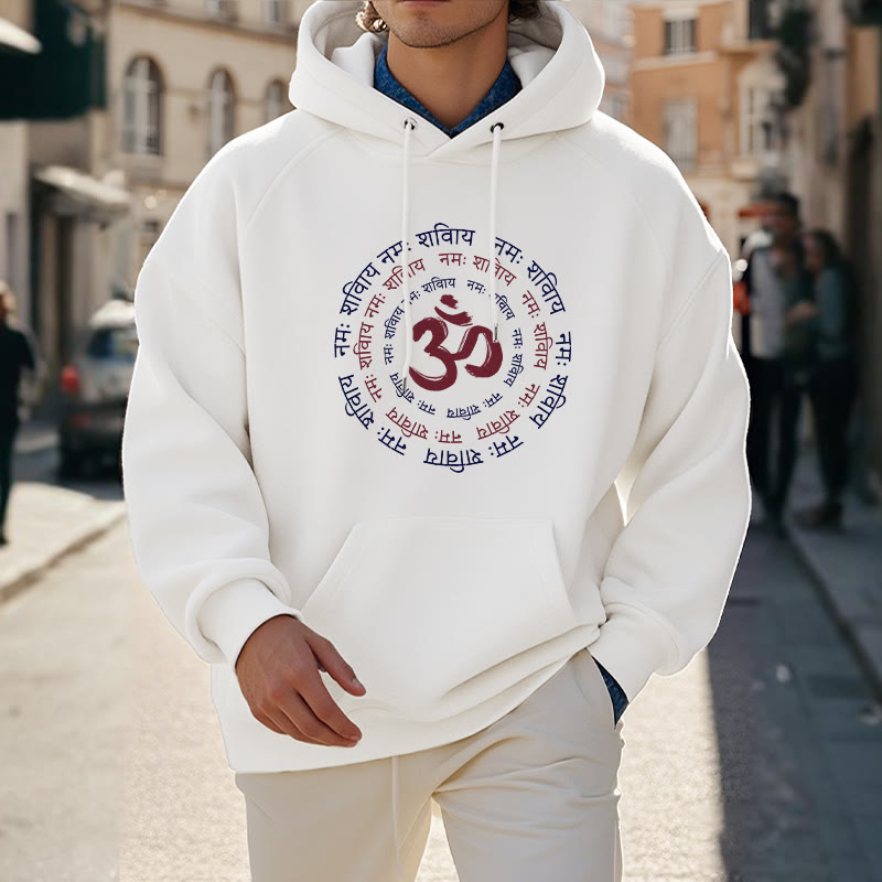 Buddha Stones OM Mantra Character Sanskrit Fleece Lined Hoodie