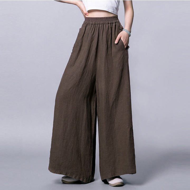 Buddha Stones Casual Cotton Frog-Button High Waist Wide Leg Pants With Pockets