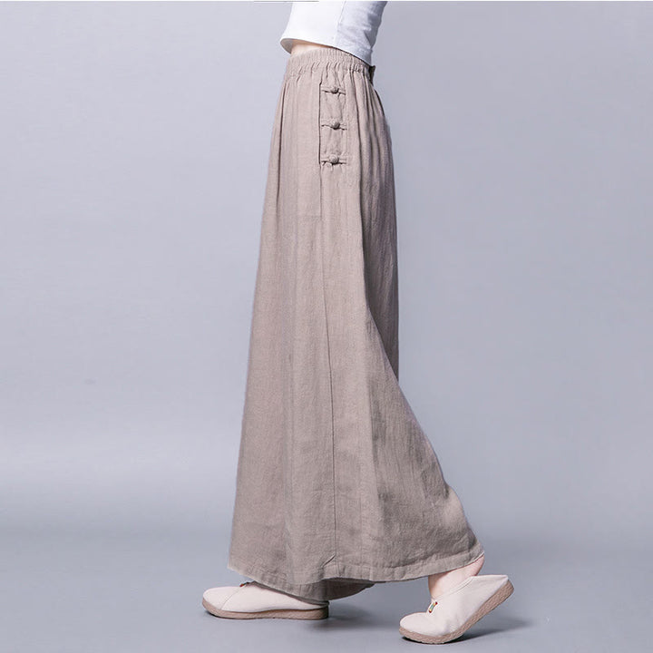 Buddha Stones Casual Frog-Button High Waist Wide Leg Pants With Pockets - Linen - US12，UK/AU16，EU44 (3XL) - image 0