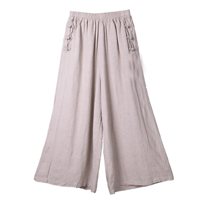 Buddha Stones Casual Frog-Button High Waist Wide Leg Pants With Pockets - image 8