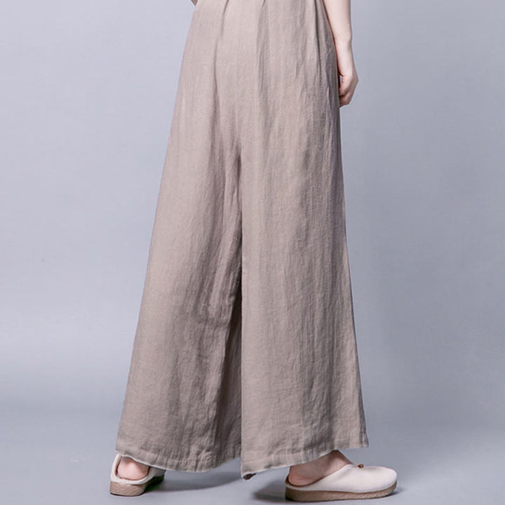 Buddha Stones Casual Cotton Frog-Button High Waist Wide Leg Pants With Pockets