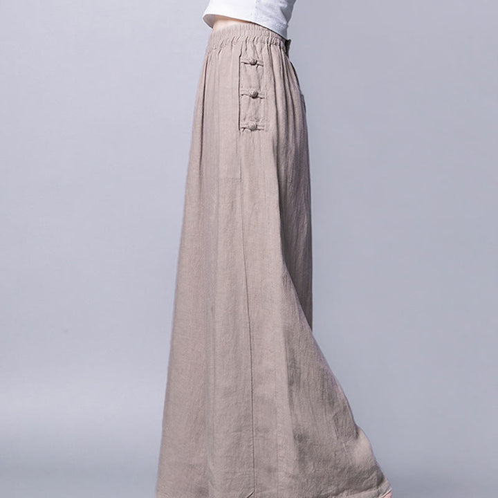 Buddha Stones Casual Frog-Button High Waist Wide Leg Pants With Pockets - image 6