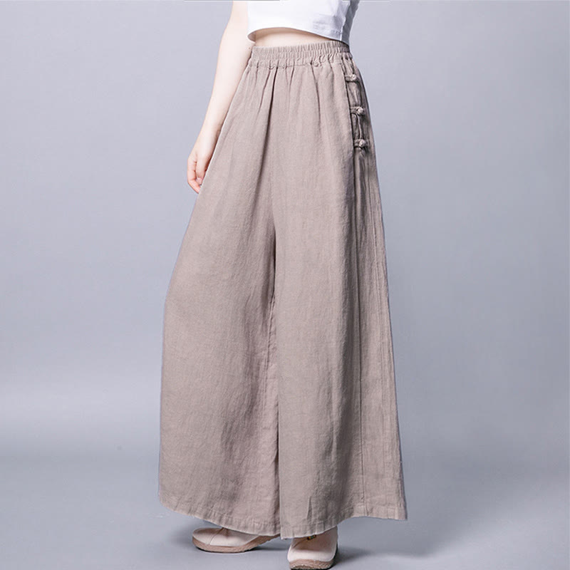 Buddha Stones Casual Frog-Button High Waist Wide Leg Pants With Pockets - image 1