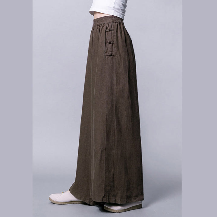 Buddha Stones Casual Frog-Button High Waist Wide Leg Pants With Pockets - image 12