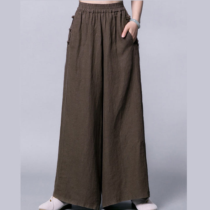 Buddha Stones Casual Frog-Button High Waist Wide Leg Pants With Pockets - image 11