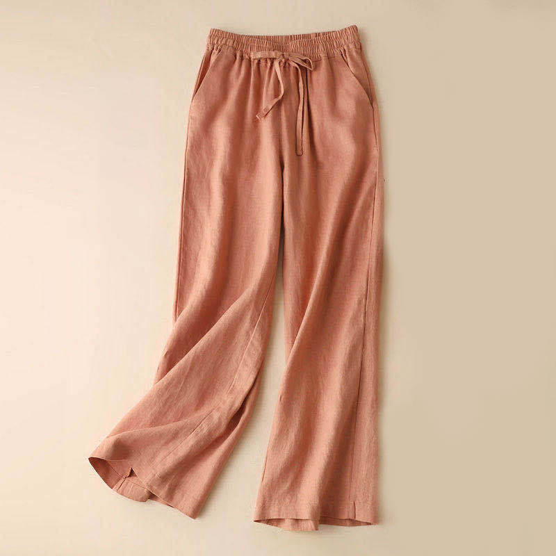 Buddha Stones Casual High Waist Lace-up Wide Leg Pants With Pockets - LightSalmon - US12，UK/AU16，EU44 (XL) - image 0