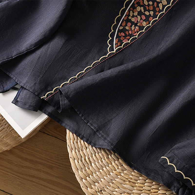 Buddha Stones Ethnic Embroidery Crew Neck Cotton Linen Pullover Clothing - image 8