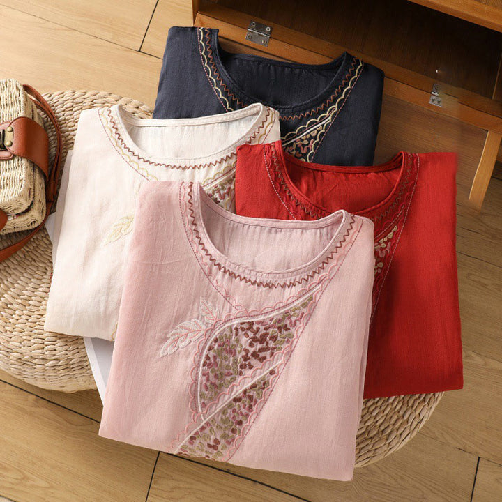 Buddha Stones Ethnic Embroidery Crew Neck Cotton Linen Pullover Clothing - image 35