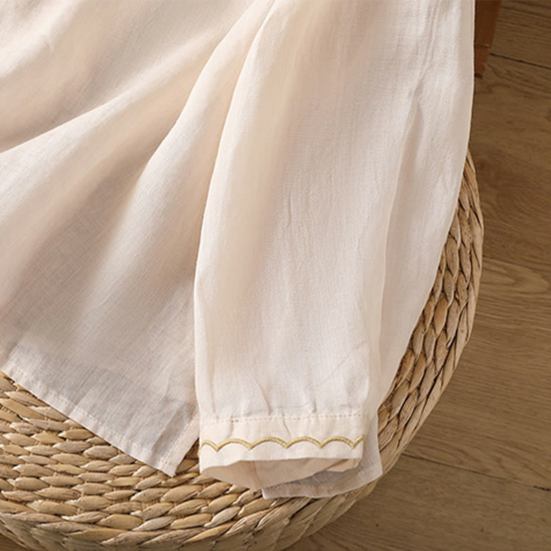 Buddha Stones Ethnic Embroidery Crew Neck Cotton Linen Pullover Clothing - image 33