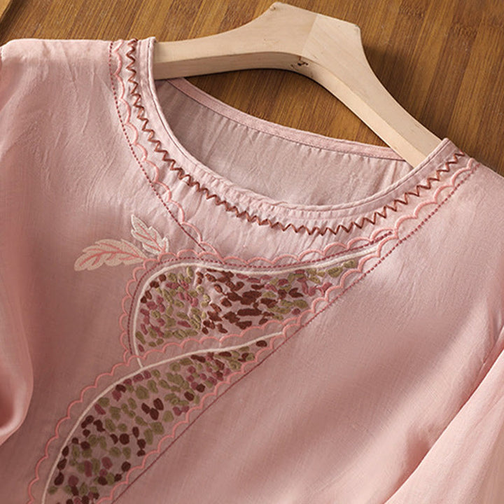 Buddha Stones Ethnic Embroidery Crew Neck Cotton Linen Pullover Clothing - image 21