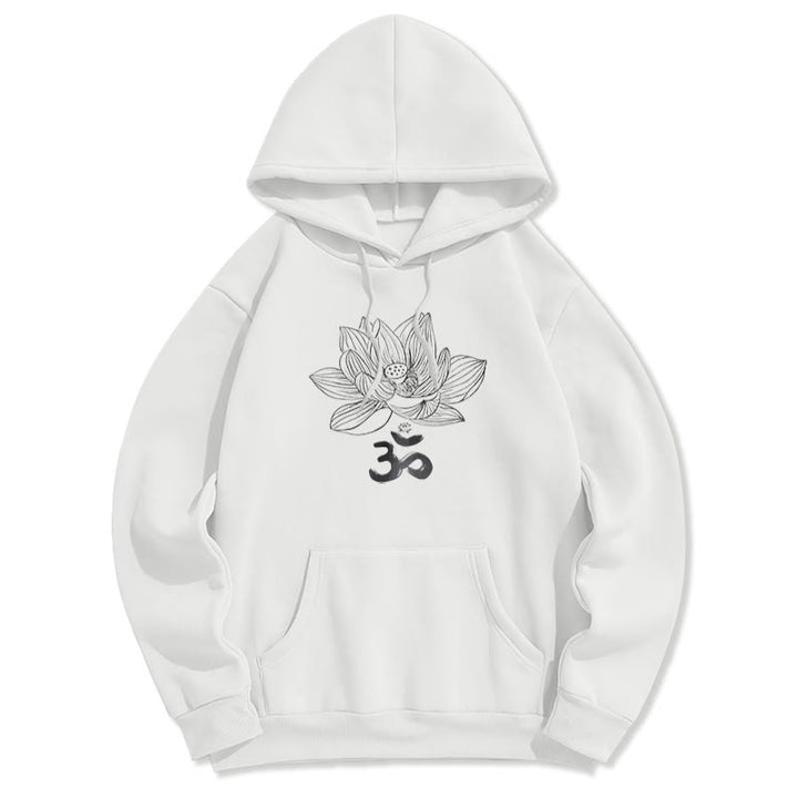 Buddha Stones Om Mantra Sanskrit Lotus Flower Fleece Lined Hoodie