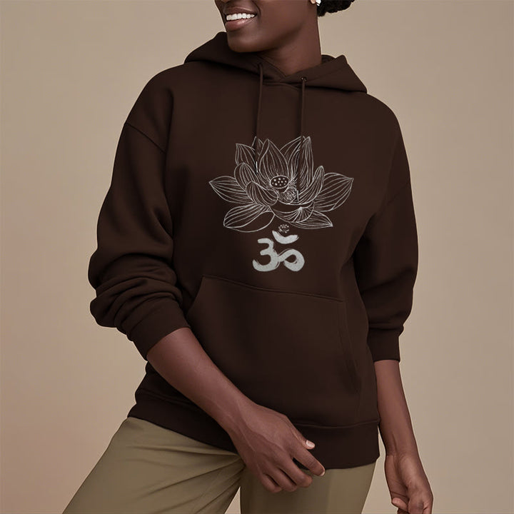 Buddha Stones Om Mantra Sanskrit Lotus Flower Fleece Lined Hoodie