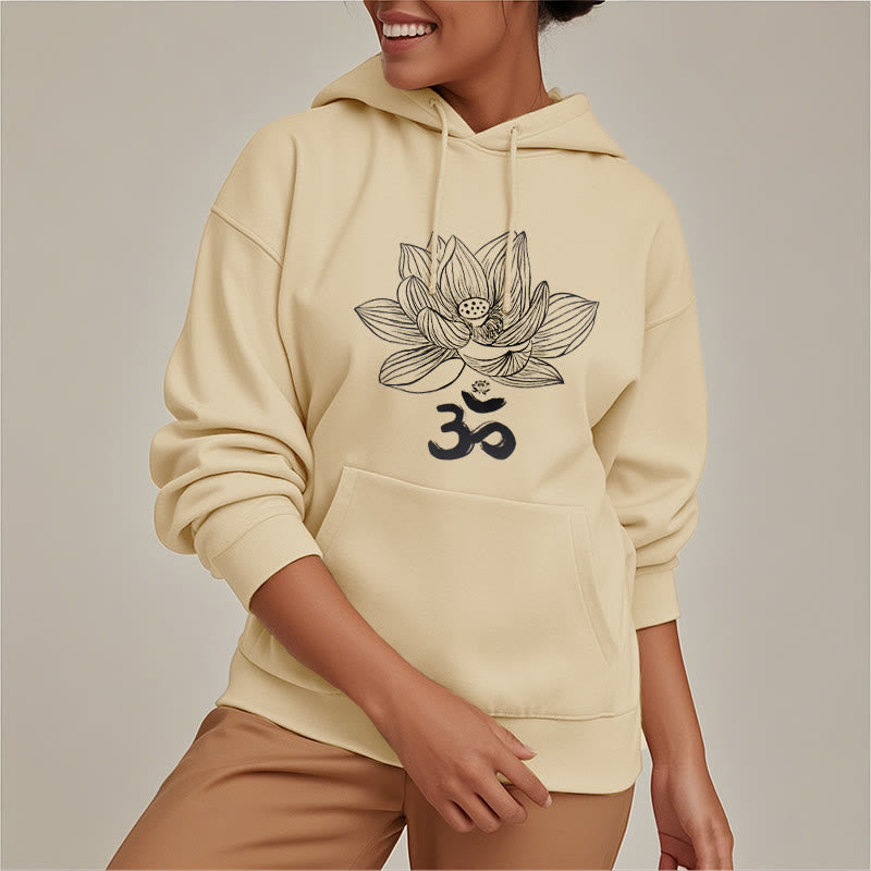 Buddha Stones Om Mantra Sanskrit Lotus Flower Fleece Lined Hoodie