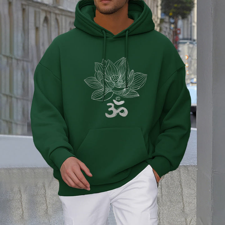 Buddha Stones Om Mantra Sanskrit Lotus Flower Fleece Lined Hoodie