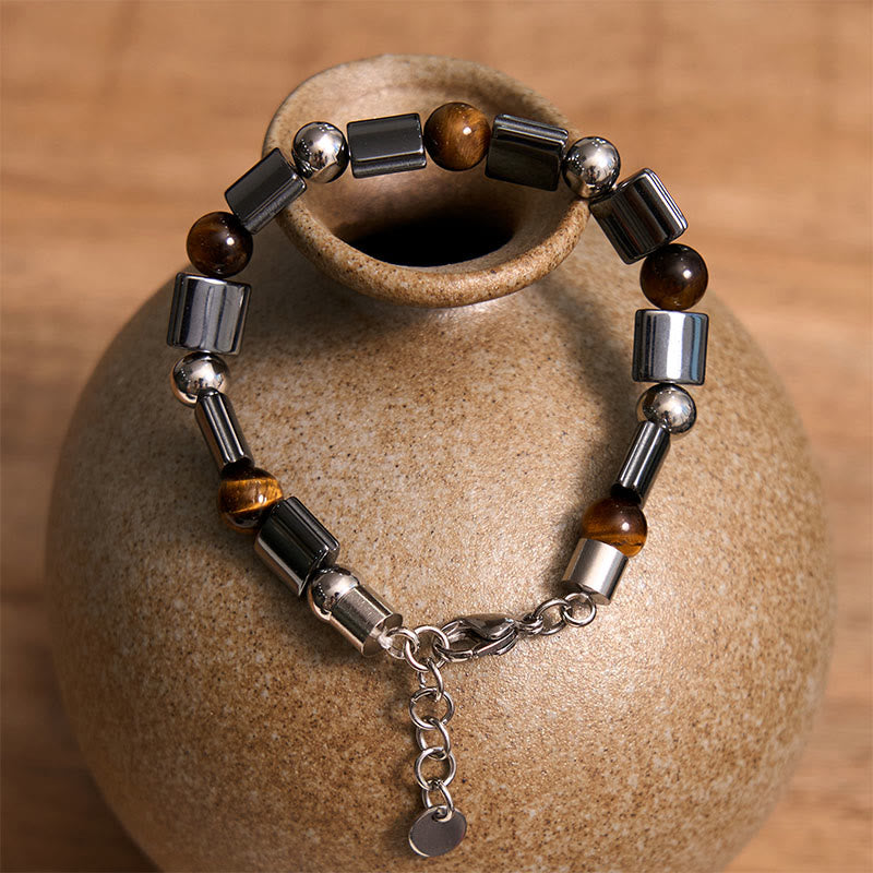 Buddha Stones Hematite Tiger Eye Picasso Jasper Support Buckle Chain Bracelet