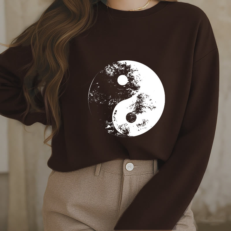 Buddha Stones Yin Yang Tai Chi Pattern Fleece Lined Sweatshirt