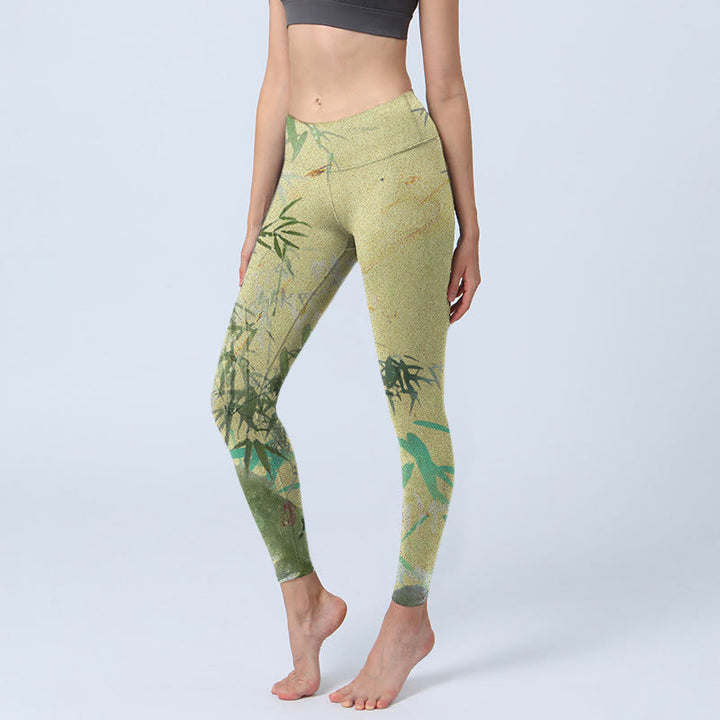 Buddha Stones Bamboo Print Lycra Fabric Fitness Leggings Women's Yoga Pants