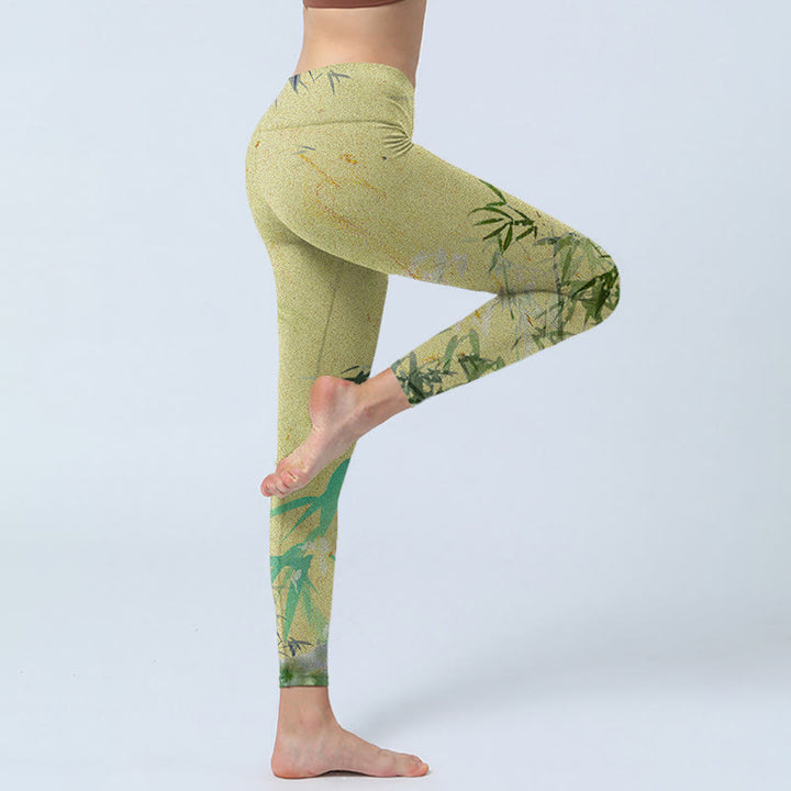 Buddha Stones Bamboo Print Lycra Fabric Fitness Leggings Women's Yoga Pants