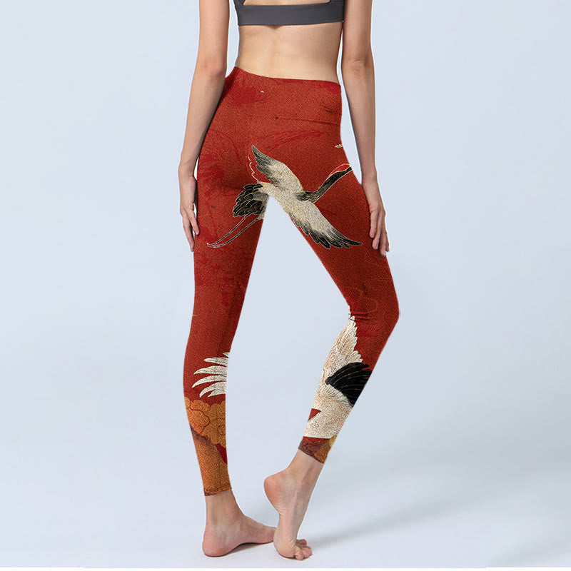 Buddha Stones Crane Print Lycra Fabric Fitness Leggings Women's Yoga Pants - image 5