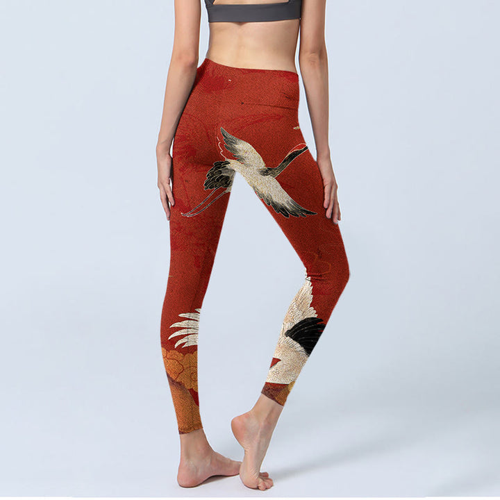 Buddha Stones Crane Print Lycra Fabric Fitness Leggings Women's Yoga Pants - image 5