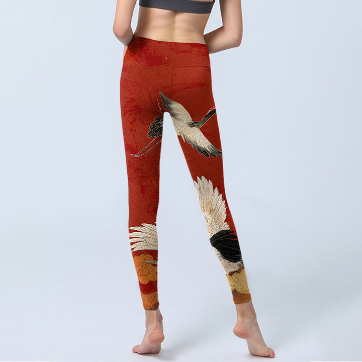 Buddha Stones Crane Print Lycra Fabric Fitness Leggings Women's Yoga Pants - image 8