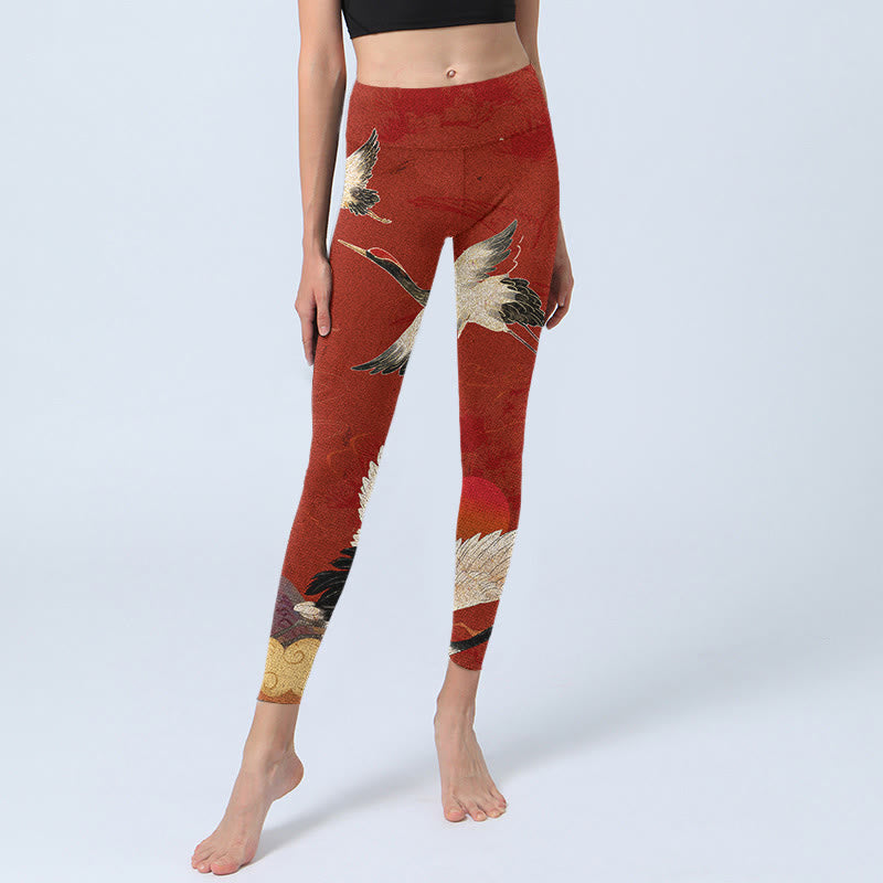 Buddha Stones Crane Print Lycra Fabric Fitness Leggings Women's Yoga Pants - image 7
