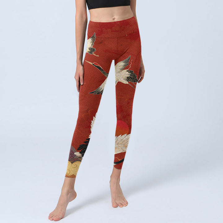Buddha Stones Crane Print Lycra Fabric Fitness Leggings Women's Yoga Pants - image 7