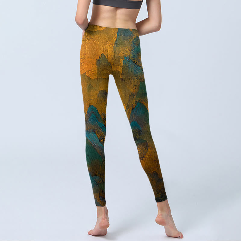 Buddha Stones Dark Goldenrod Mountain Print Fitness Leggings Women's Yoga Pants - image 6