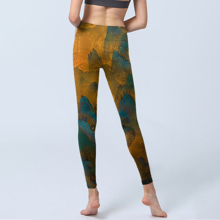 Buddha Stones Dark Goldenrod Mountain Print Fitness Leggings Women's Yoga Pants - image 6