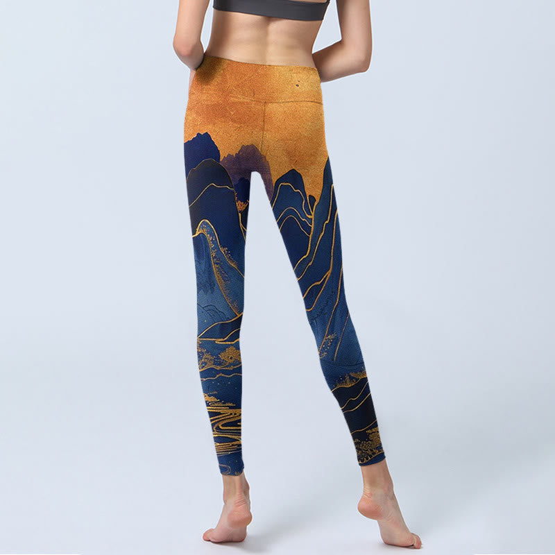 Buddha Stones Dark Blue Mountain Sunset Print Fitness Leggings Women's Yoga Pants - image 6