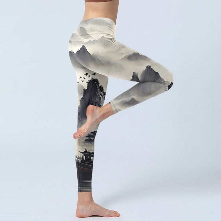 Buddha Stones Splash-ink Landscape Painting Print Fitness Leggings Women's Yoga Pants - image 5